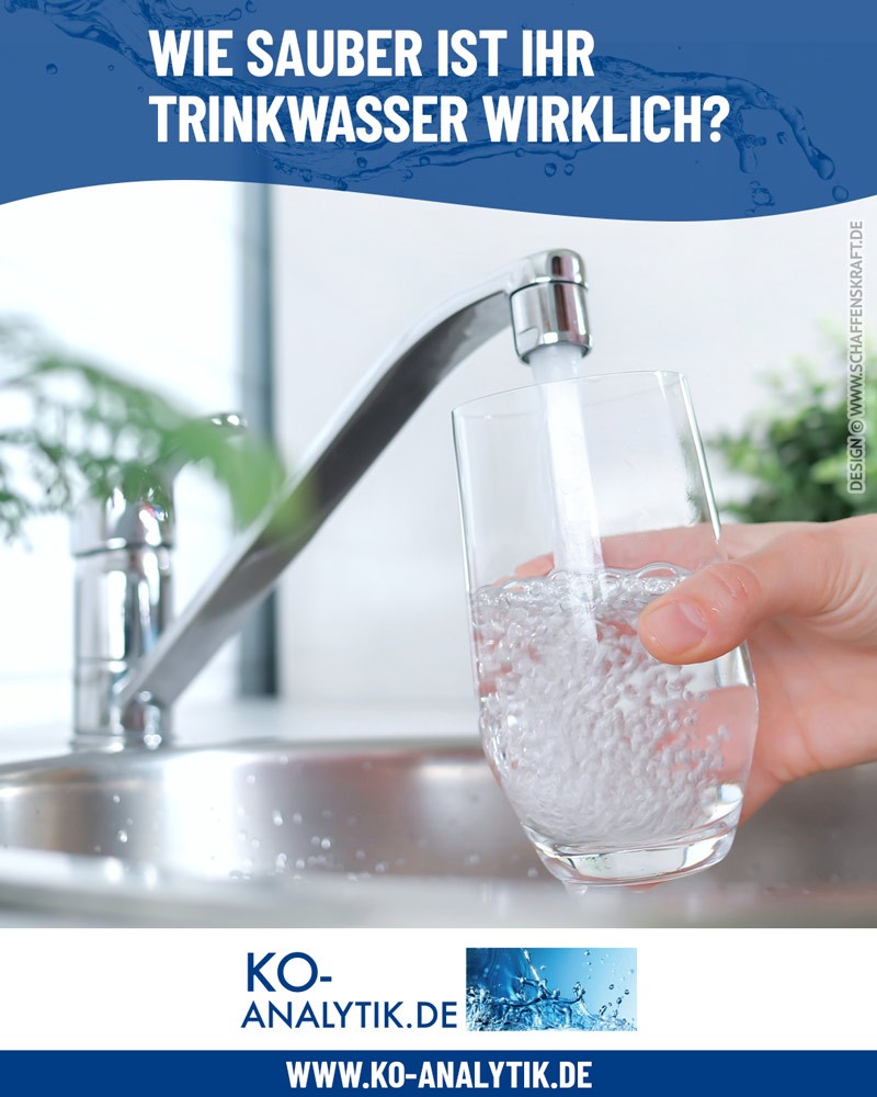Trinkwasser fließt aus Wasserhahn in Glas